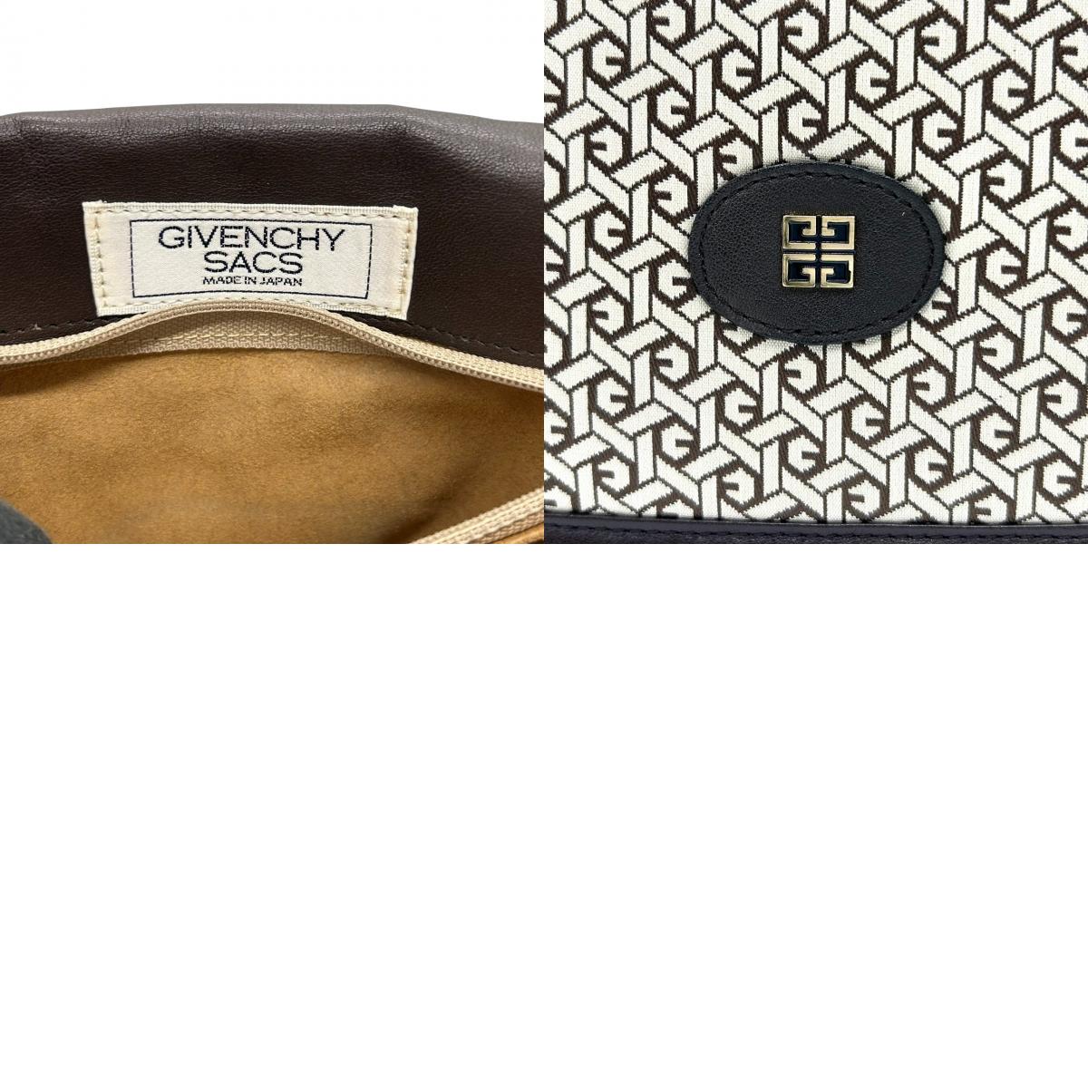 【美品】 ジバンシー ジバンシィ GIVENCHY SACS ヴィンテージ ショルダーバッグ 4Gロゴ 総柄 幾何学模様 キャンバス レザー ブラウン 斜め掛け可 レディース クラシック vintage ポシェット 鏡付き クリーニング済み U9