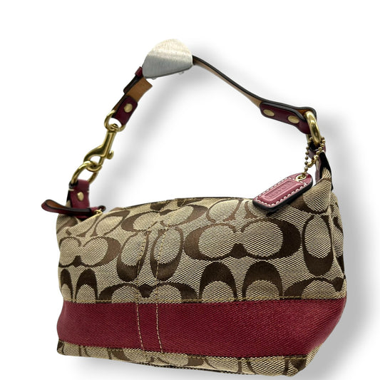 【極美品】コーチ COACH ハンドバッグ F14024 シグネチャー アクセサリーポーチ ミニバッグ レディース キャンバス レザー ベージュ ブラウン レッド ゴールド金具 Y2K 00s vintage クラシック s90