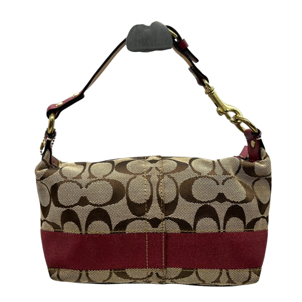 【極美品】コーチ COACH ハンドバッグ F14024 シグネチャー アクセサリーポーチ ミニバッグ レディース キャンバス レザー ベージュ ブラウン レッド ゴールド金具 Y2K 00s vintage クラシック s90