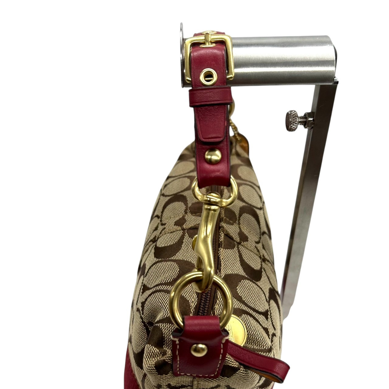 【極美品】コーチ COACH ハンドバッグ F14024 シグネチャー アクセサリーポーチ ミニバッグ レディース キャンバス レザー ベージュ ブラウン レッド ゴールド金具 Y2K 00s vintage クラシック s90