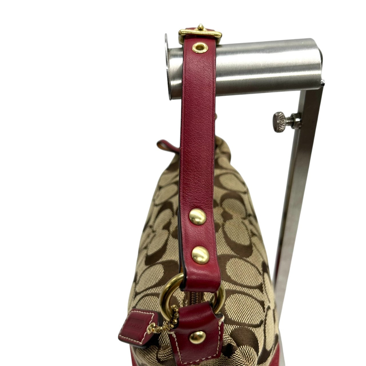 【極美品】コーチ COACH ハンドバッグ F14024 シグネチャー アクセサリーポーチ ミニバッグ レディース キャンバス レザー ベージュ ブラウン レッド ゴールド金具 Y2K 00s vintage クラシック s90