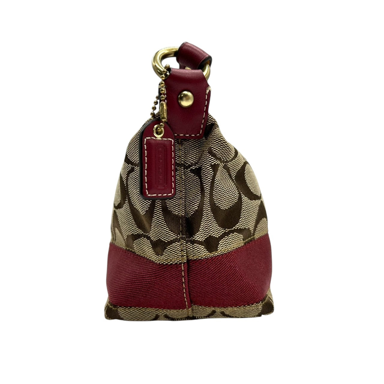 【極美品】コーチ COACH ハンドバッグ F14024 シグネチャー アクセサリーポーチ ミニバッグ レディース キャンバス レザー ベージュ ブラウン レッド ゴールド金具 Y2K 00s vintage クラシック s90