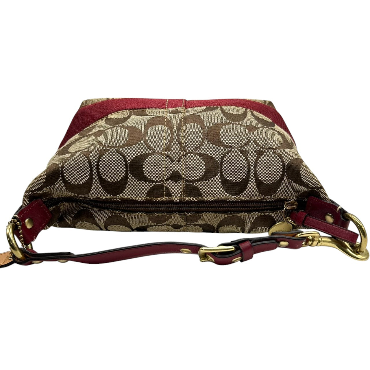 【極美品】コーチ COACH ハンドバッグ F14024 シグネチャー アクセサリーポーチ ミニバッグ レディース キャンバス レザー ベージュ ブラウン レッド ゴールド金具 Y2K 00s vintage クラシック s90