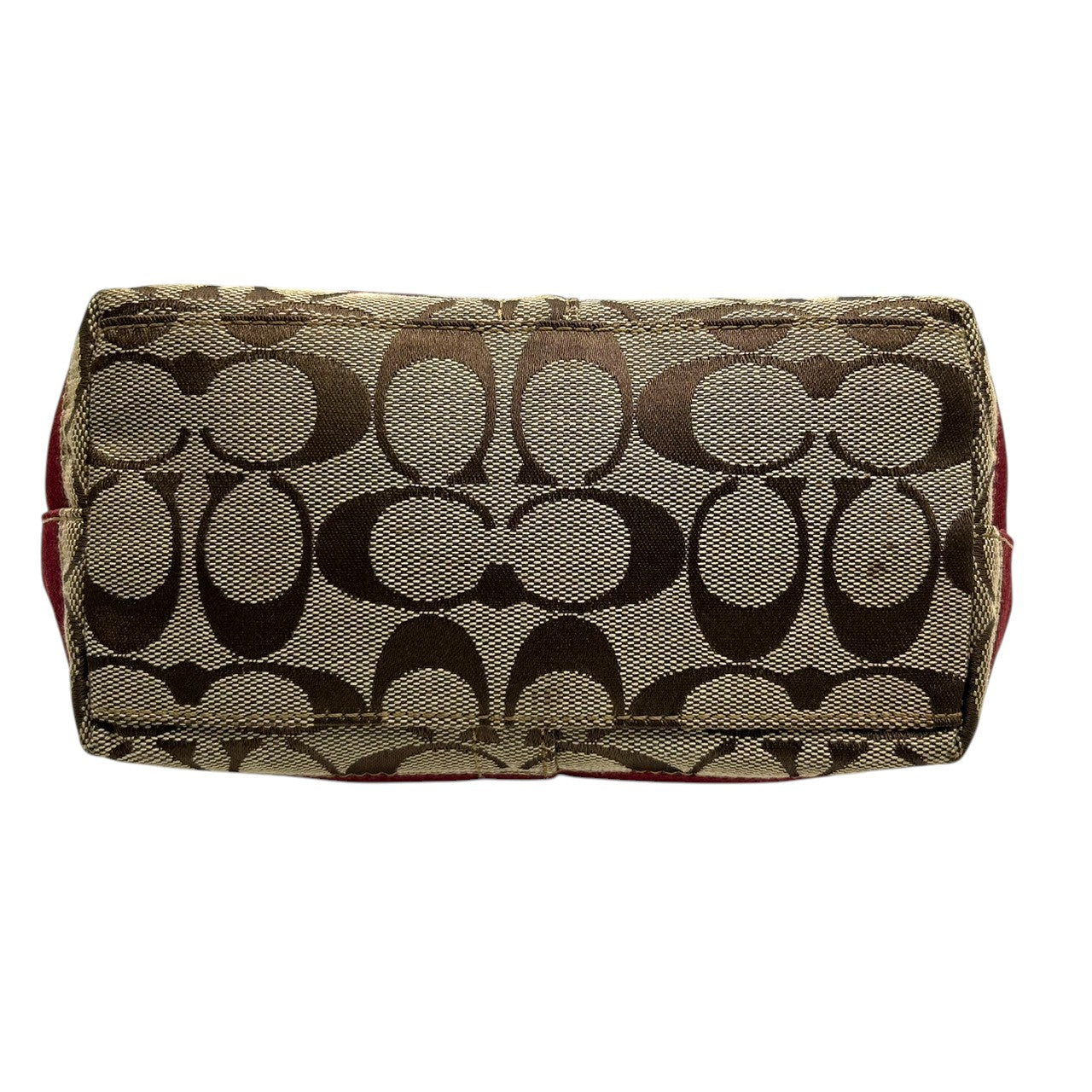 【極美品】コーチ COACH ハンドバッグ F14024 シグネチャー アクセサリーポーチ ミニバッグ レディース キャンバス レザー ベージュ ブラウン レッド ゴールド金具 Y2K 00s vintage クラシック s90