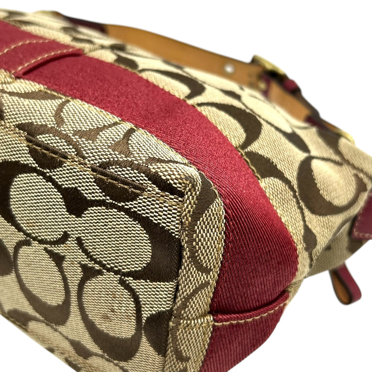 【極美品】コーチ COACH ハンドバッグ F14024 シグネチャー アクセサリーポーチ ミニバッグ レディース キャンバス レザー ベージュ ブラウン レッド ゴールド金具 Y2K 00s vintage クラシック s90