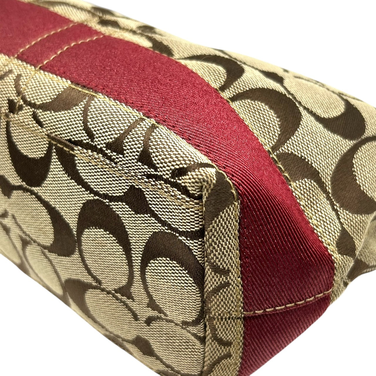 【極美品】コーチ COACH ハンドバッグ F14024 シグネチャー アクセサリーポーチ ミニバッグ レディース キャンバス レザー ベージュ ブラウン レッド ゴールド金具 Y2K 00s vintage クラシック s90