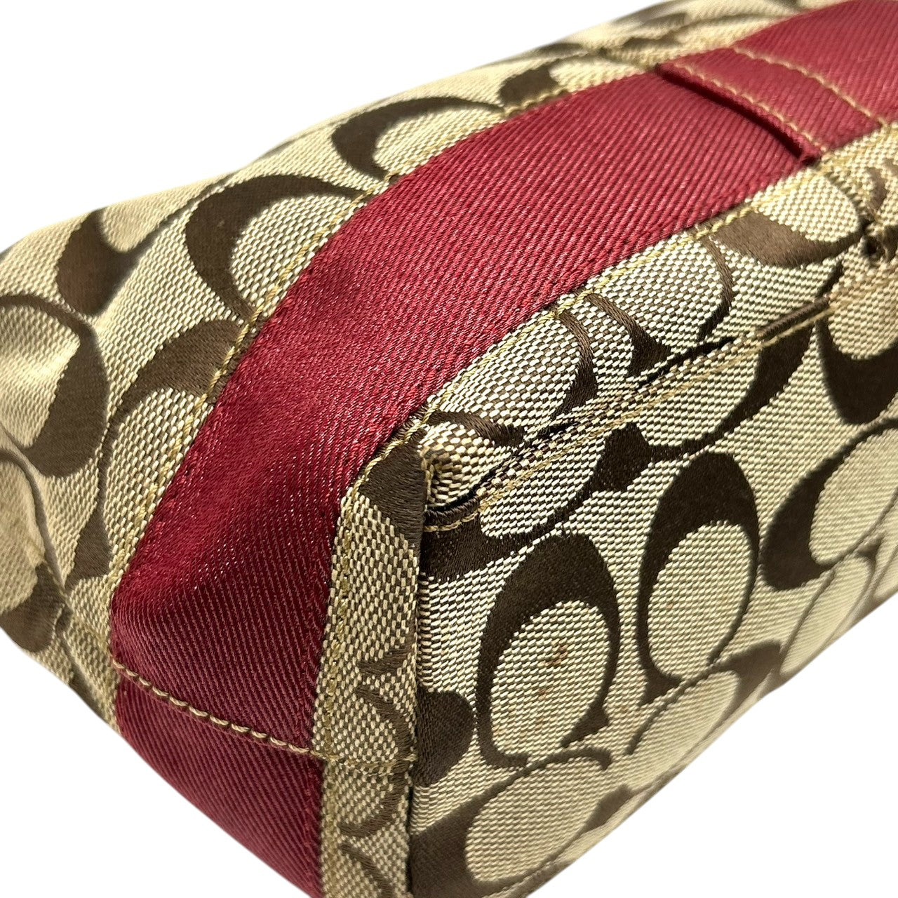 【極美品】コーチ COACH ハンドバッグ F14024 シグネチャー アクセサリーポーチ ミニバッグ レディース キャンバス レザー ベージュ ブラウン レッド ゴールド金具 Y2K 00s vintage クラシック s90