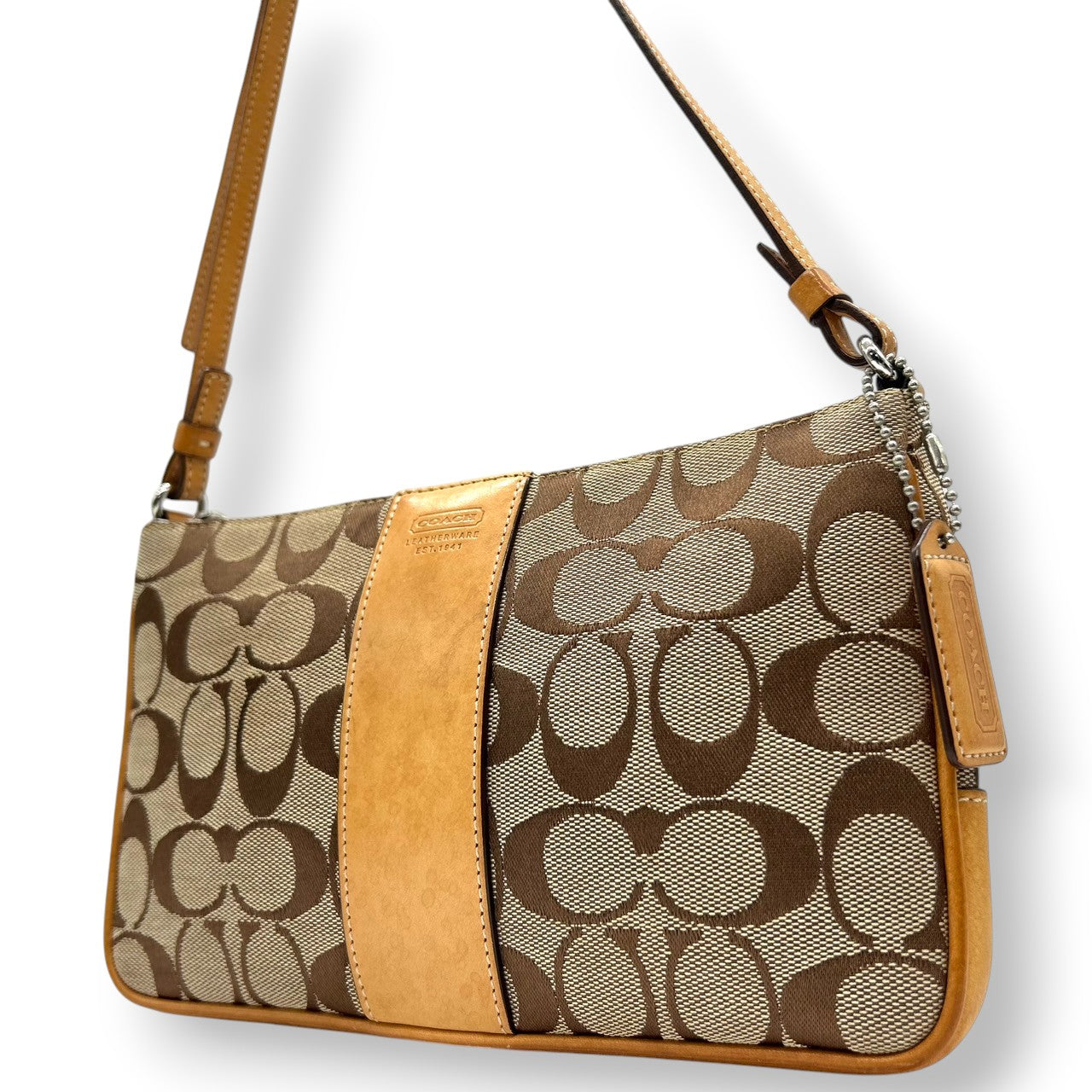 【美品】コーチ COACH ショルダーバッグ 6338 シグネチャー ポシェット クロスボディバッグ 斜め掛け可 レディース キャンバス レザー ベージュ ブラウン コンパクト エレガント クラシックデザイン ヴィンテージ クリーニング済み s90