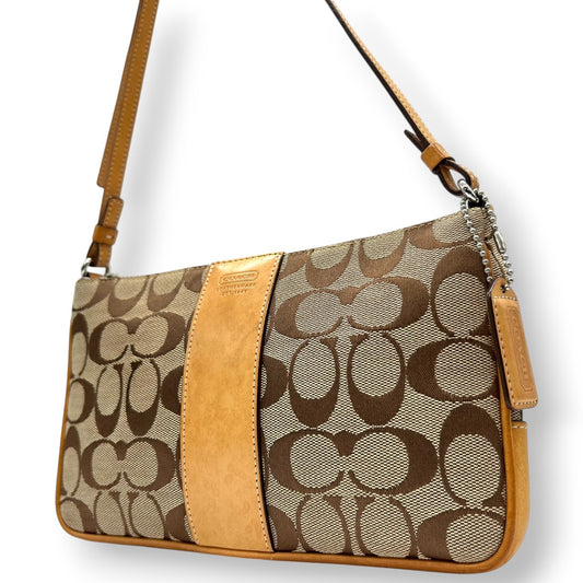 【美品】コーチ COACH ショルダーバッグ 6338 シグネチャー ポシェット クロスボディバッグ 斜め掛け可 レディース キャンバス レザー ベージュ ブラウン コンパクト エレガント クラシックデザイン ヴィンテージ クリーニング済み s90