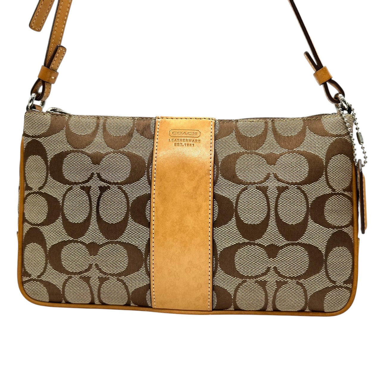 【美品】コーチ COACH ショルダーバッグ 6338 シグネチャー ポシェット クロスボディバッグ 斜め掛け可 レディース キャンバス レザー ベージュ ブラウン コンパクト エレガント クラシックデザイン ヴィンテージ クリーニング済み s90