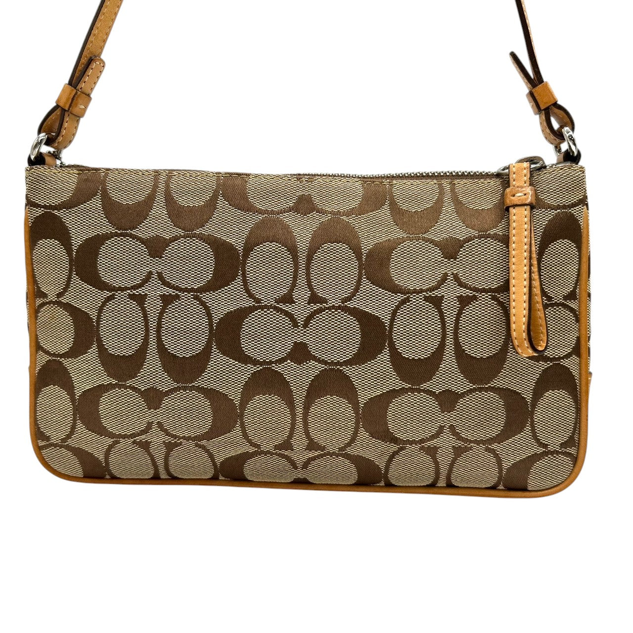 【美品】コーチ COACH ショルダーバッグ 6338 シグネチャー ポシェット クロスボディバッグ 斜め掛け可 レディース キャンバス レザー ベージュ ブラウン コンパクト エレガント クラシックデザイン ヴィンテージ クリーニング済み s90