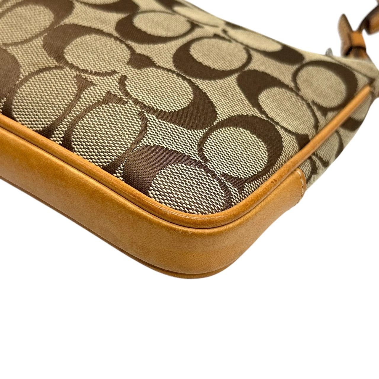【美品】コーチ COACH ショルダーバッグ 6338 シグネチャー ポシェット クロスボディバッグ 斜め掛け可 レディース キャンバス レザー ベージュ ブラウン コンパクト エレガント クラシックデザイン ヴィンテージ クリーニング済み s90