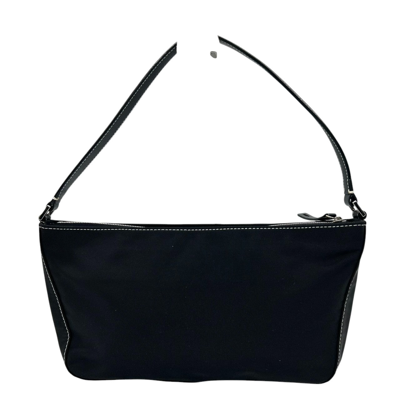 【美品】アニエスベー agnes b. ハンドバッグ アクセサリーポーチ ミニバッグ ナイロン レザー ブラック 黒 ホワイトステッチ b.ロゴ レディース シンプル カジュアル エレガント デザイン 自立可 クリーニング済み s90