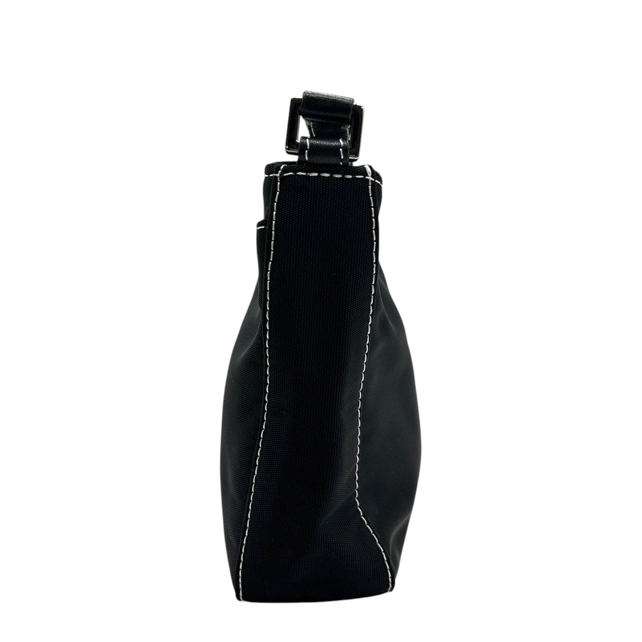 【美品】アニエスベー agnes b. ハンドバッグ アクセサリーポーチ ミニバッグ ナイロン レザー ブラック 黒 ホワイトステッチ b.ロゴ レディース シンプル カジュアル エレガント デザイン 自立可 クリーニング済み s90