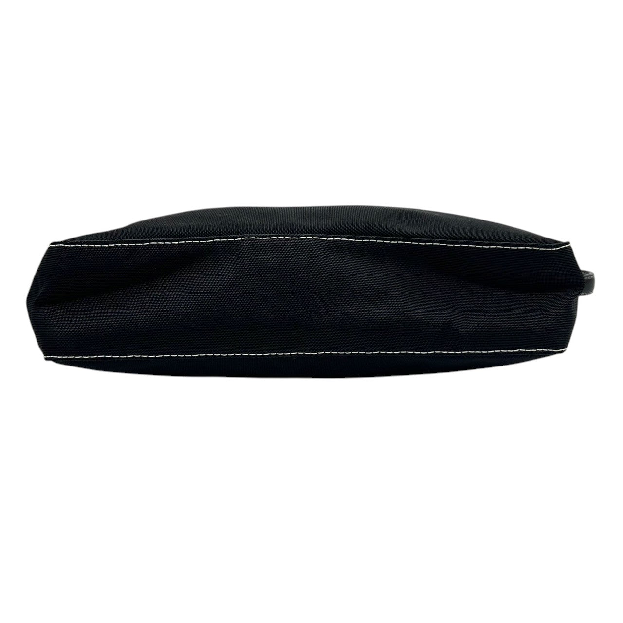 【美品】アニエスベー agnes b. ハンドバッグ アクセサリーポーチ ミニバッグ ナイロン レザー ブラック 黒 ホワイトステッチ b.ロゴ レディース シンプル カジュアル エレガント デザイン 自立可 クリーニング済み s90