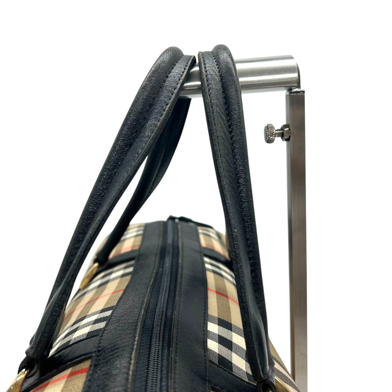 【美品】バーバリー Burberrys ヴィンテージ ミニボストンバッグ ハンドバッグ ノバチェック シャドーホース ホースロゴ キャンバス レザー ベージュ ブラック 筒形 ドラムバッグ 大容量 クラシック レディース 自立可 クリーニング済み H