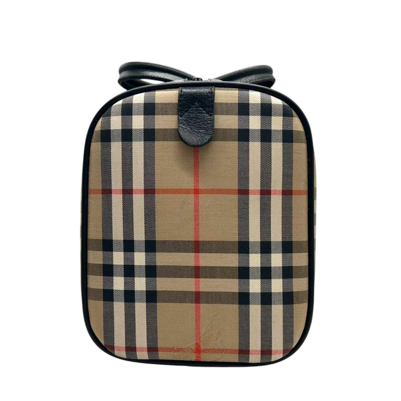 【美品】バーバリー Burberrys ヴィンテージ ミニボストンバッグ ハンドバッグ ノバチェック シャドーホース ホースロゴ キャンバス レザー ベージュ ブラック 筒形 ドラムバッグ 大容量 クラシック レディース 自立可 クリーニング済み H