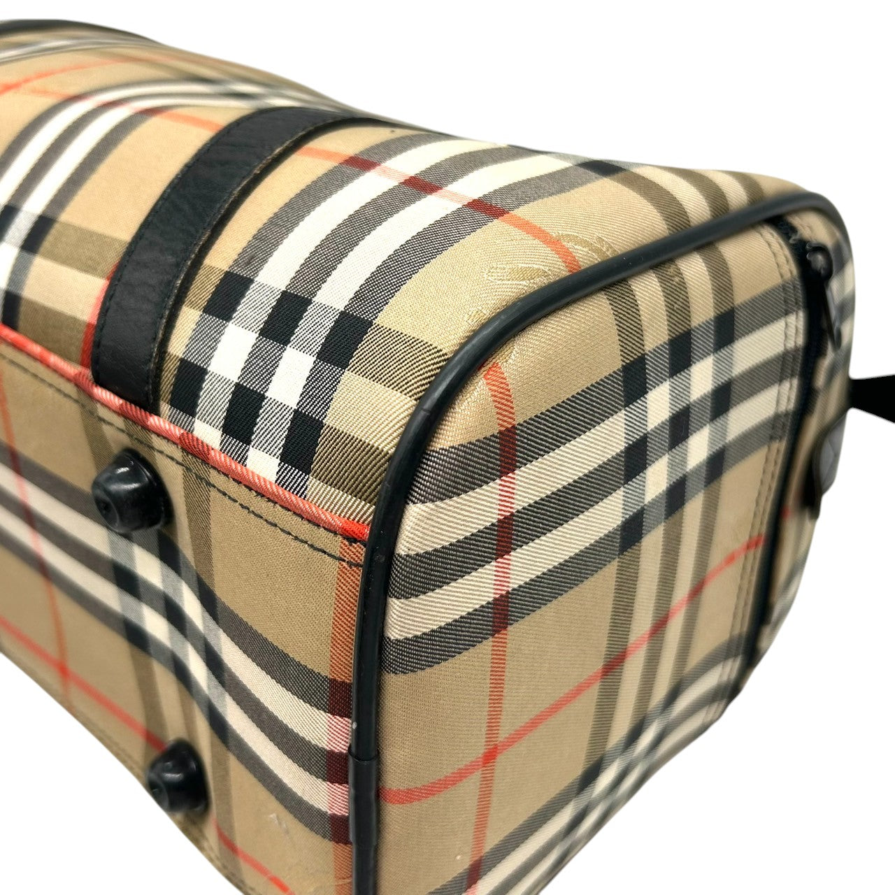 【美品】バーバリー Burberrys ヴィンテージ ミニボストンバッグ ハンドバッグ ノバチェック シャドーホース ホースロゴ キャンバス レザー ベージュ ブラック 筒形 ドラムバッグ 大容量 クラシック レディース 自立可 クリーニング済み H