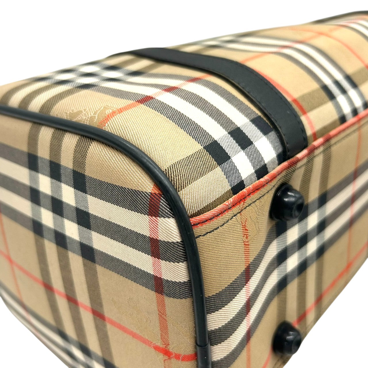 【美品】バーバリー Burberrys ヴィンテージ ミニボストンバッグ ハンドバッグ ノバチェック シャドーホース ホースロゴ キャンバス レザー ベージュ ブラック 筒形 ドラムバッグ 大容量 クラシック レディース 自立可 クリーニング済み H