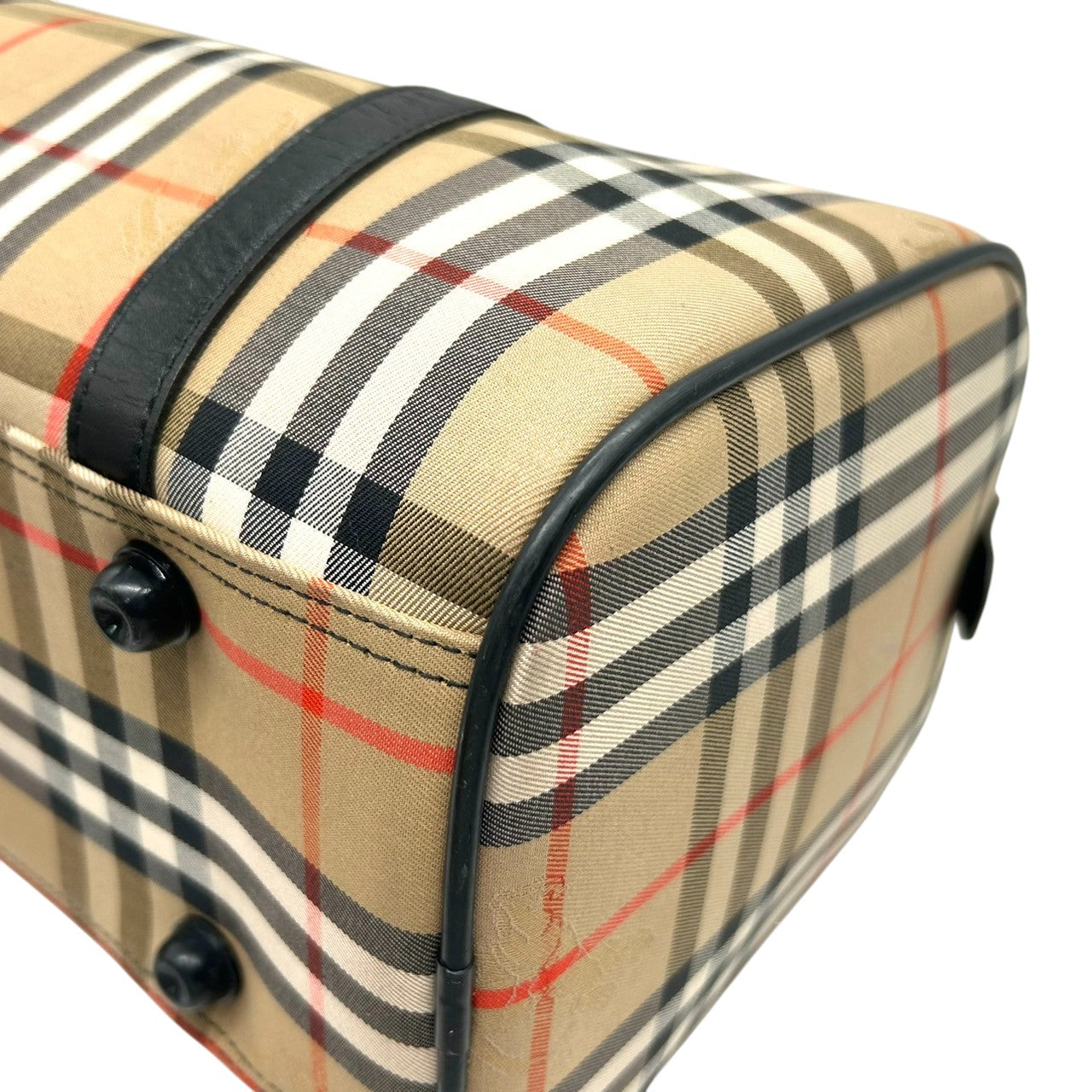 【美品】バーバリー Burberrys ヴィンテージ ミニボストンバッグ ハンドバッグ ノバチェック シャドーホース ホースロゴ キャンバス レザー ベージュ ブラック 筒形 ドラムバッグ 大容量 クラシック レディース 自立可 クリーニング済み H