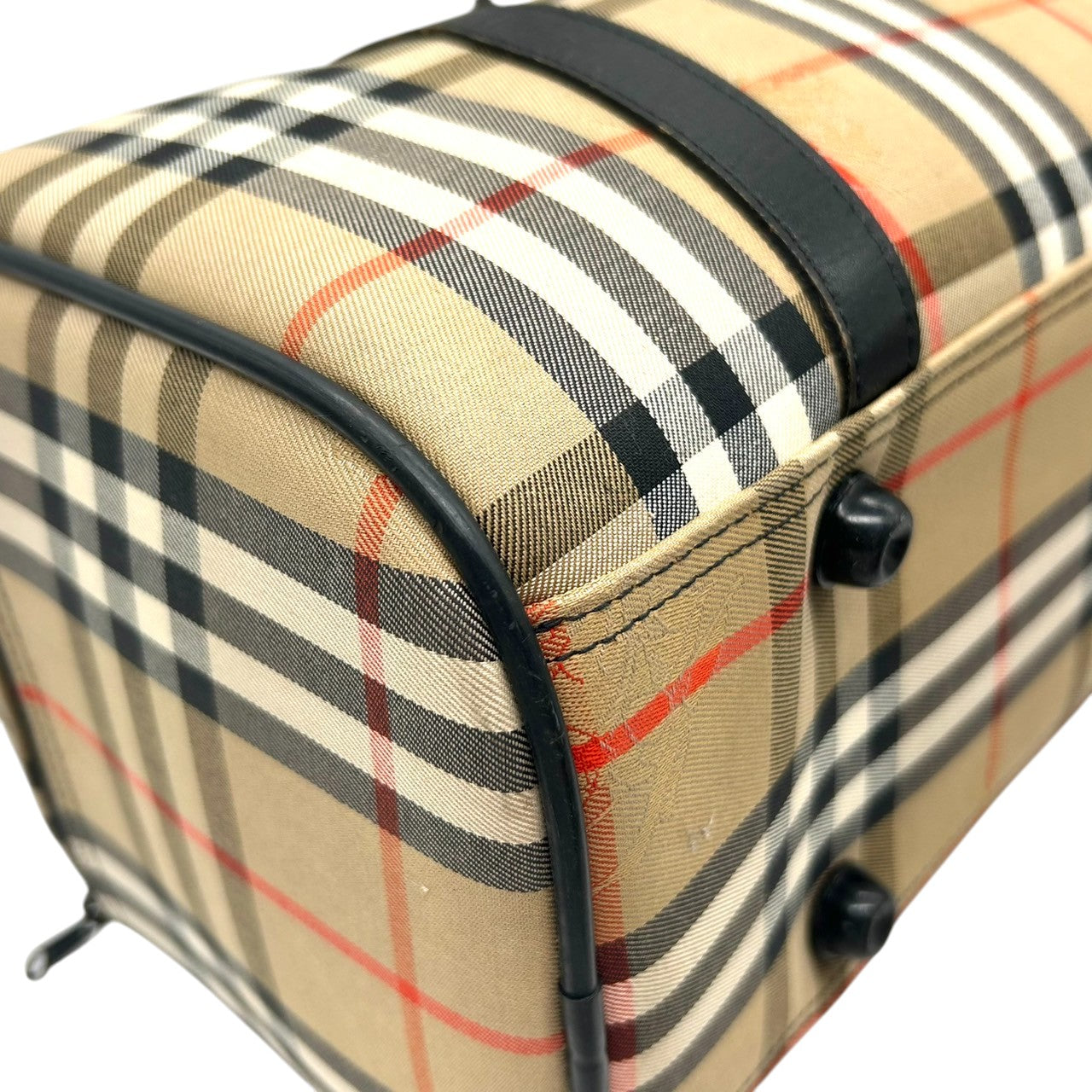 【美品】バーバリー Burberrys ヴィンテージ ミニボストンバッグ ハンドバッグ ノバチェック シャドーホース ホースロゴ キャンバス レザー ベージュ ブラック 筒形 ドラムバッグ 大容量 クラシック レディース 自立可 クリーニング済み H