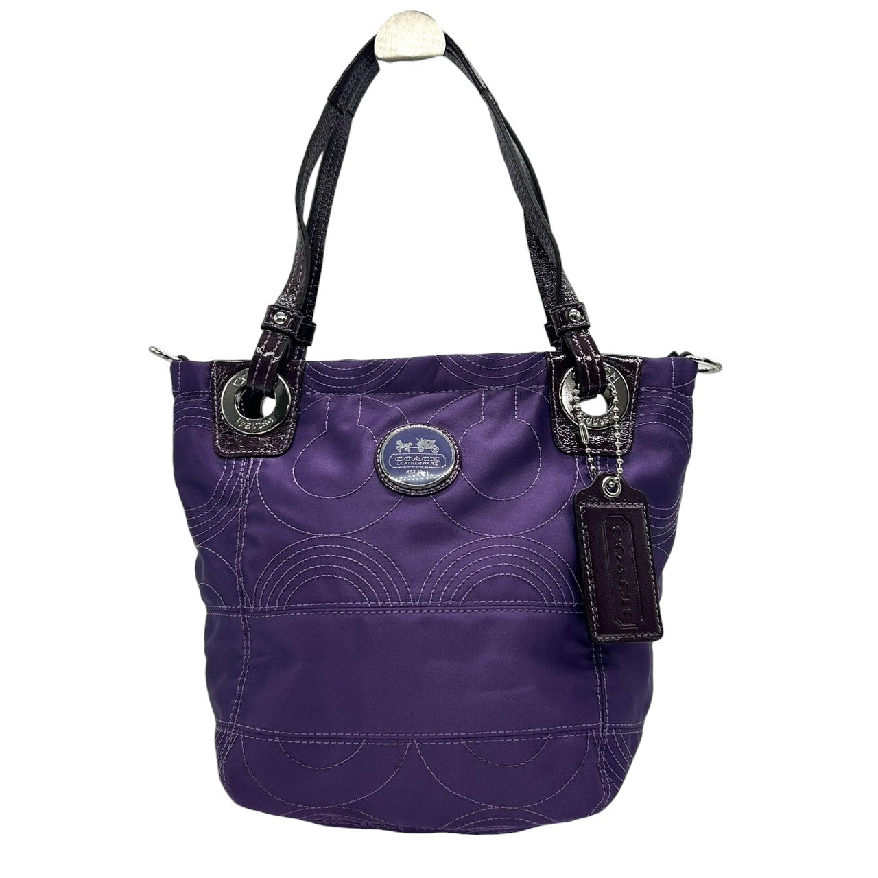 【美品】コーチ COACH ポピー 2WAY ハンドバッグ 14417 ショルダーバッグ レディース ナイロン パープル キルティング ステッチ ワンショルダー 斜め掛け可 エレガント 軽量 大容量 クリーニング済み s57