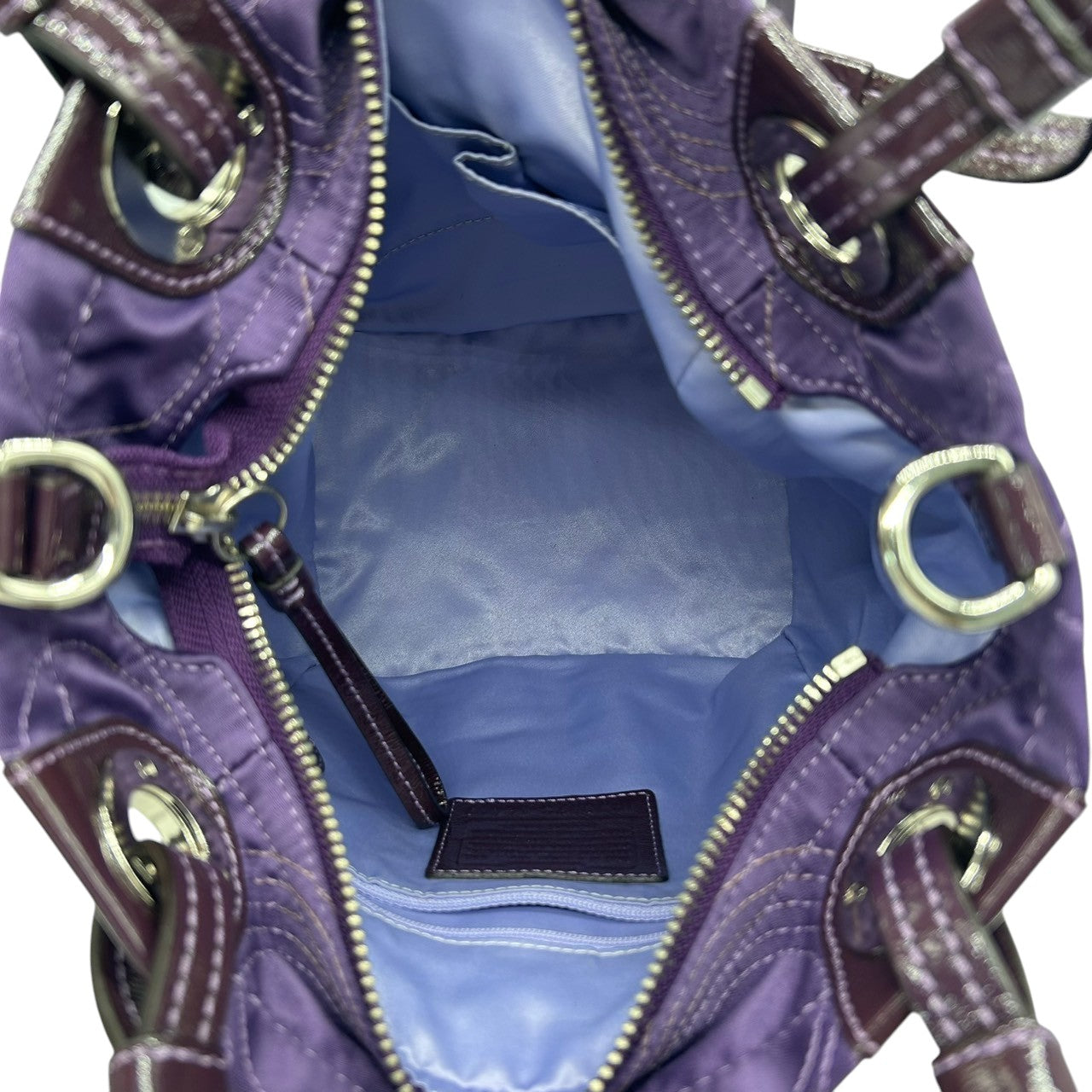 【美品】コーチ COACH ポピー 2WAY ハンドバッグ 14417 ショルダーバッグ レディース ナイロン パープル キルティング ステッチ ワンショルダー 斜め掛け可 エレガント 軽量 大容量 クリーニング済み s57