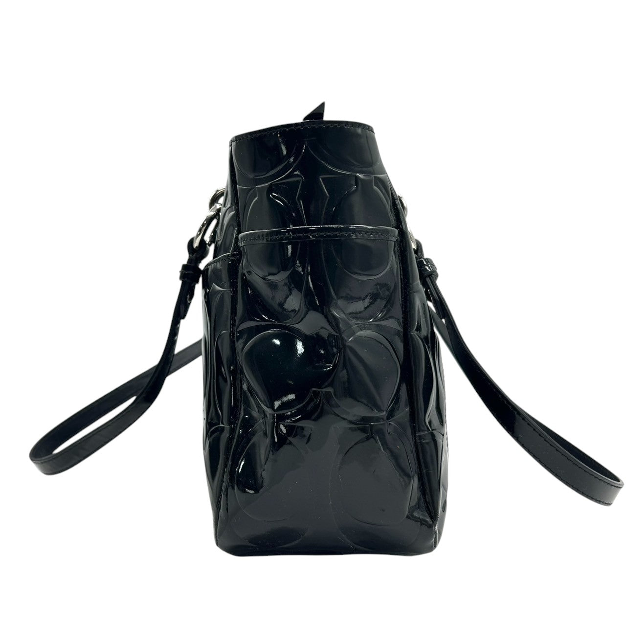 コーチ COACH トートバッグ F17728 ワンショルダー 肩掛け レディース パテントレザー エナメル オプアート シグネチャー エンボス ブラック 黒 A4収納可 大容量 通勤 通学 エレガント 自立可 クリーニング済み s2