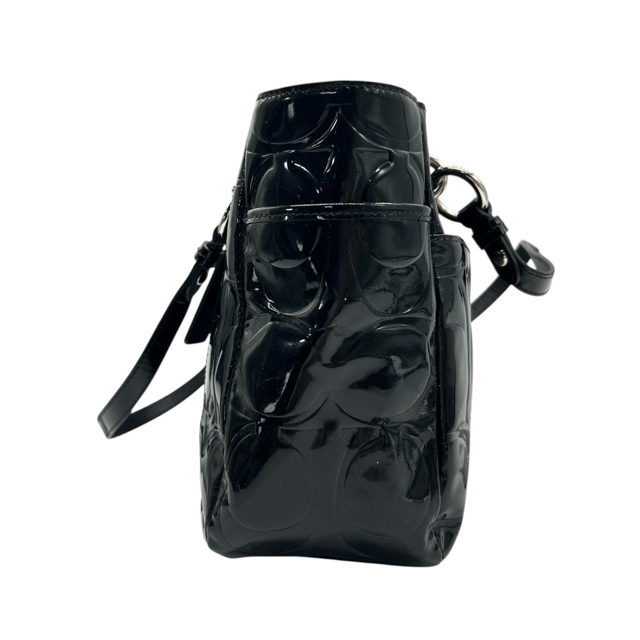 コーチ COACH トートバッグ F17728 ワンショルダー 肩掛け レディース パテントレザー エナメル オプアート シグネチャー エンボス ブラック 黒 A4収納可 大容量 通勤 通学 エレガント 自立可 クリーニング済み s2