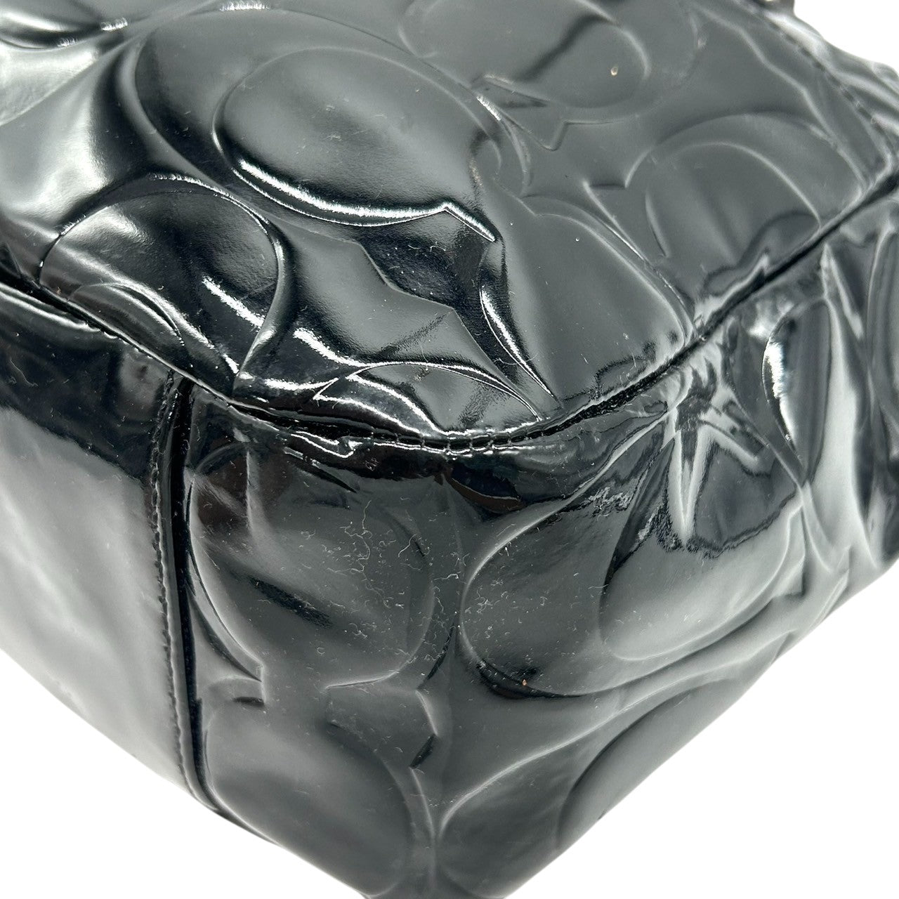 コーチ COACH トートバッグ F17728 ワンショルダー 肩掛け レディース パテントレザー エナメル オプアート シグネチャー エンボス ブラック 黒 A4収納可 大容量 通勤 通学 エレガント 自立可 クリーニング済み s2