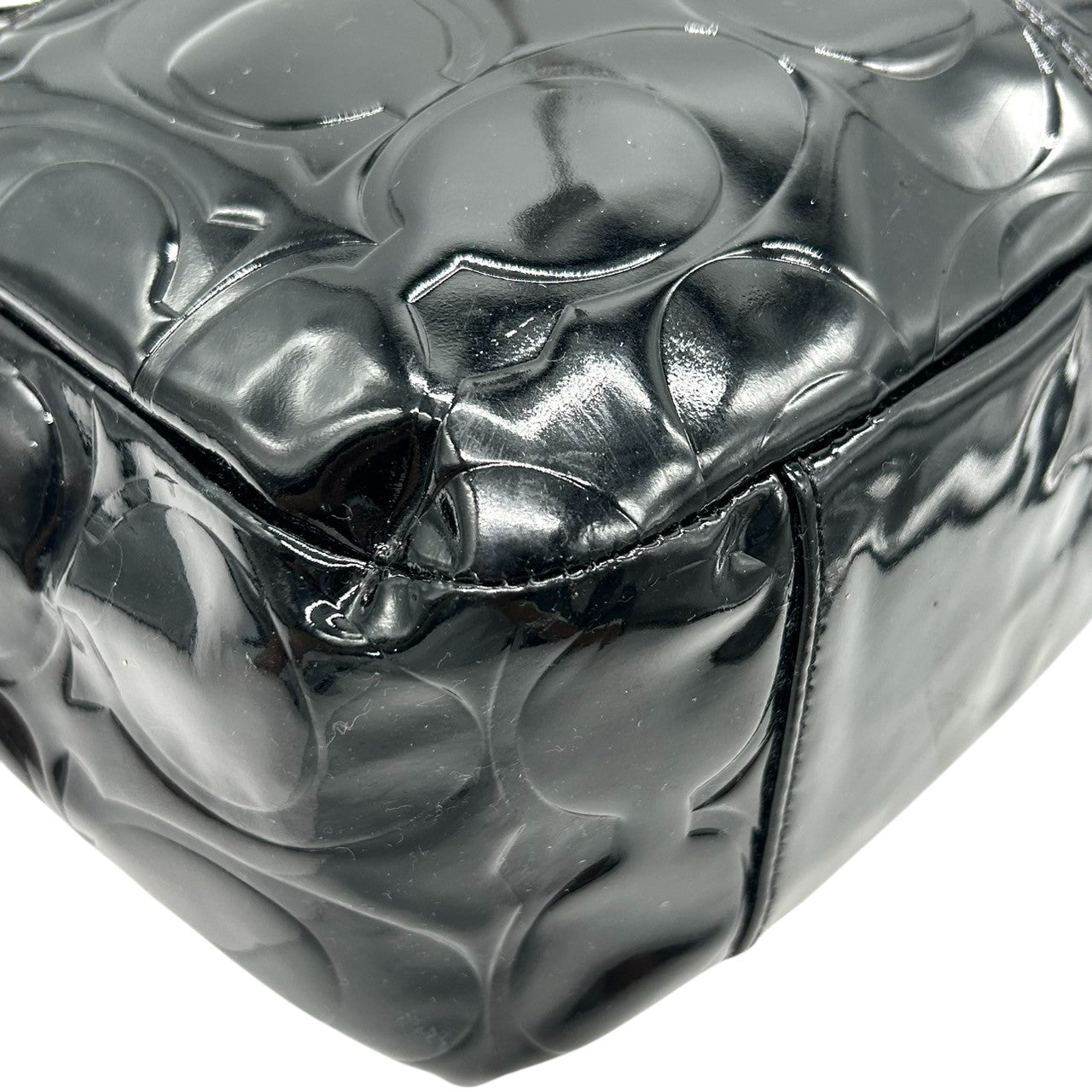 コーチ COACH トートバッグ F17728 ワンショルダー 肩掛け レディース パテントレザー エナメル オプアート シグネチャー エンボス ブラック 黒 A4収納可 大容量 通勤 通学 エレガント 自立可 クリーニング済み s2