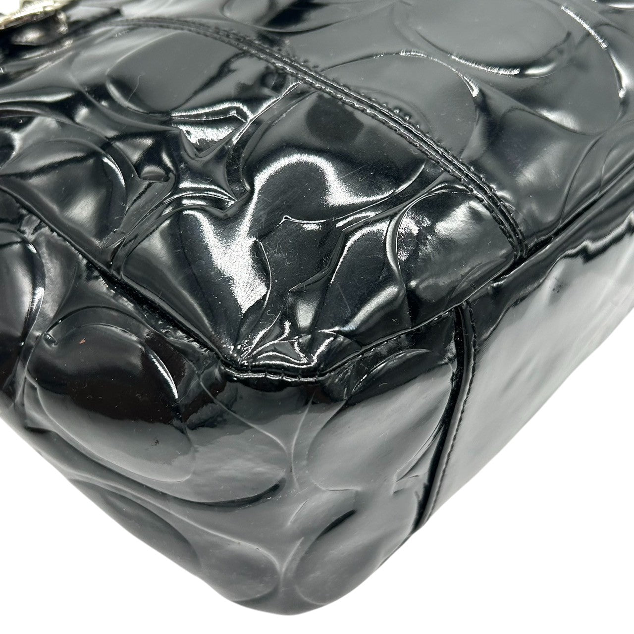 コーチ COACH トートバッグ F17728 ワンショルダー 肩掛け レディース パテントレザー エナメル オプアート シグネチャー エンボス ブラック 黒 A4収納可 大容量 通勤 通学 エレガント 自立可 クリーニング済み s2