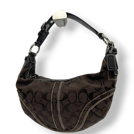 【美品】コーチ COACH ハンドバッグ 10073 シグネチャー ワンショルダーバッグ 肩掛け レディース キャンバス レザー ブラウン ダークブラウン ホワイトステッチ シグネチャー Y2K 00s vintage s2