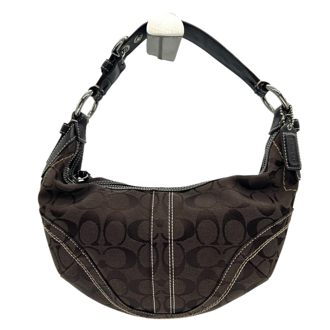 【美品】コーチ COACH ハンドバッグ 10073 シグネチャー ワンショルダーバッグ 肩掛け レディース キャンバス レザー ブラウン ダークブラウン ホワイトステッチ シグネチャー Y2K 00s vintage s2