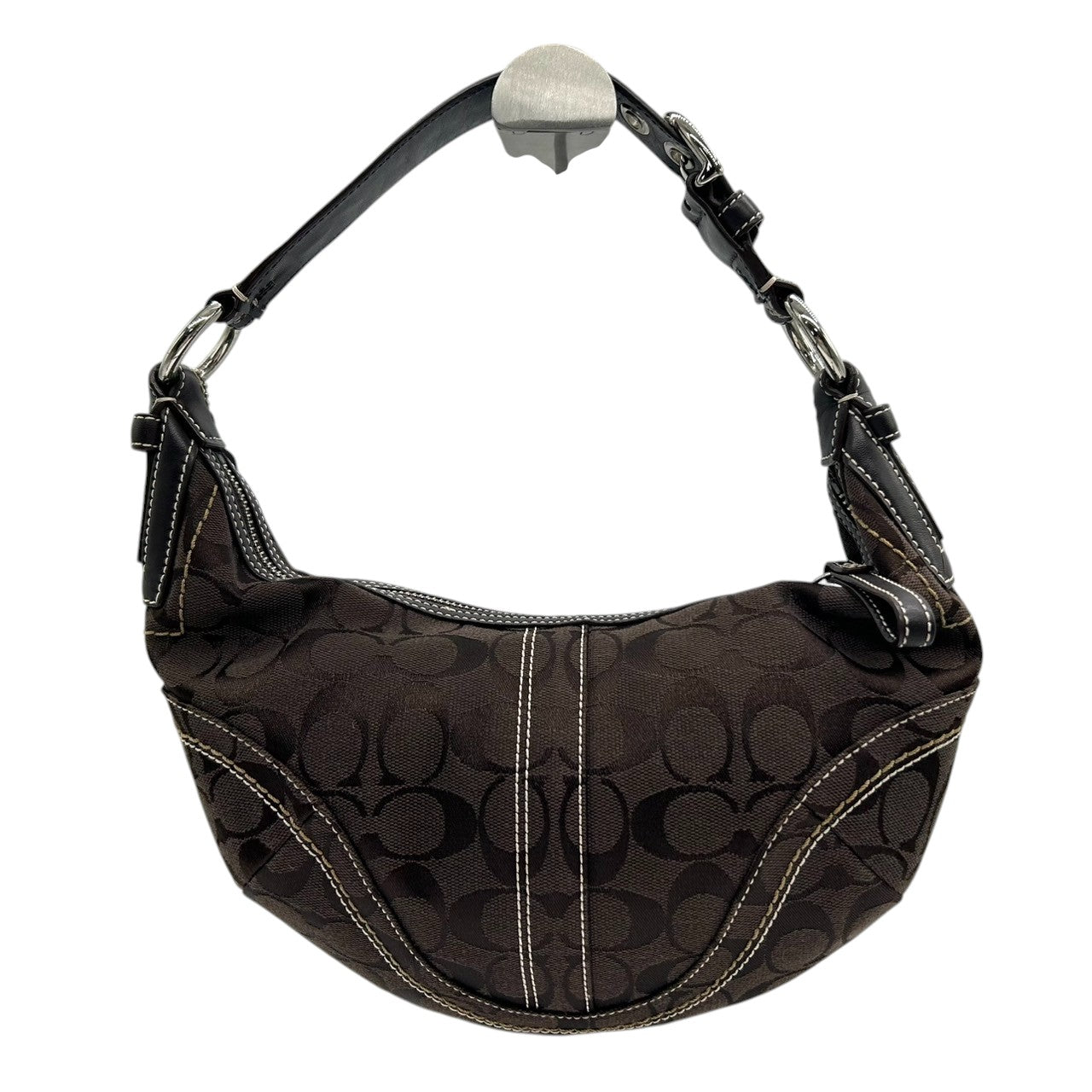 【美品】コーチ COACH ハンドバッグ 10073 シグネチャー ワンショルダーバッグ 肩掛け レディース キャンバス レザー ブラウン ダークブラウン ホワイトステッチ シグネチャー Y2K 00s vintage s2