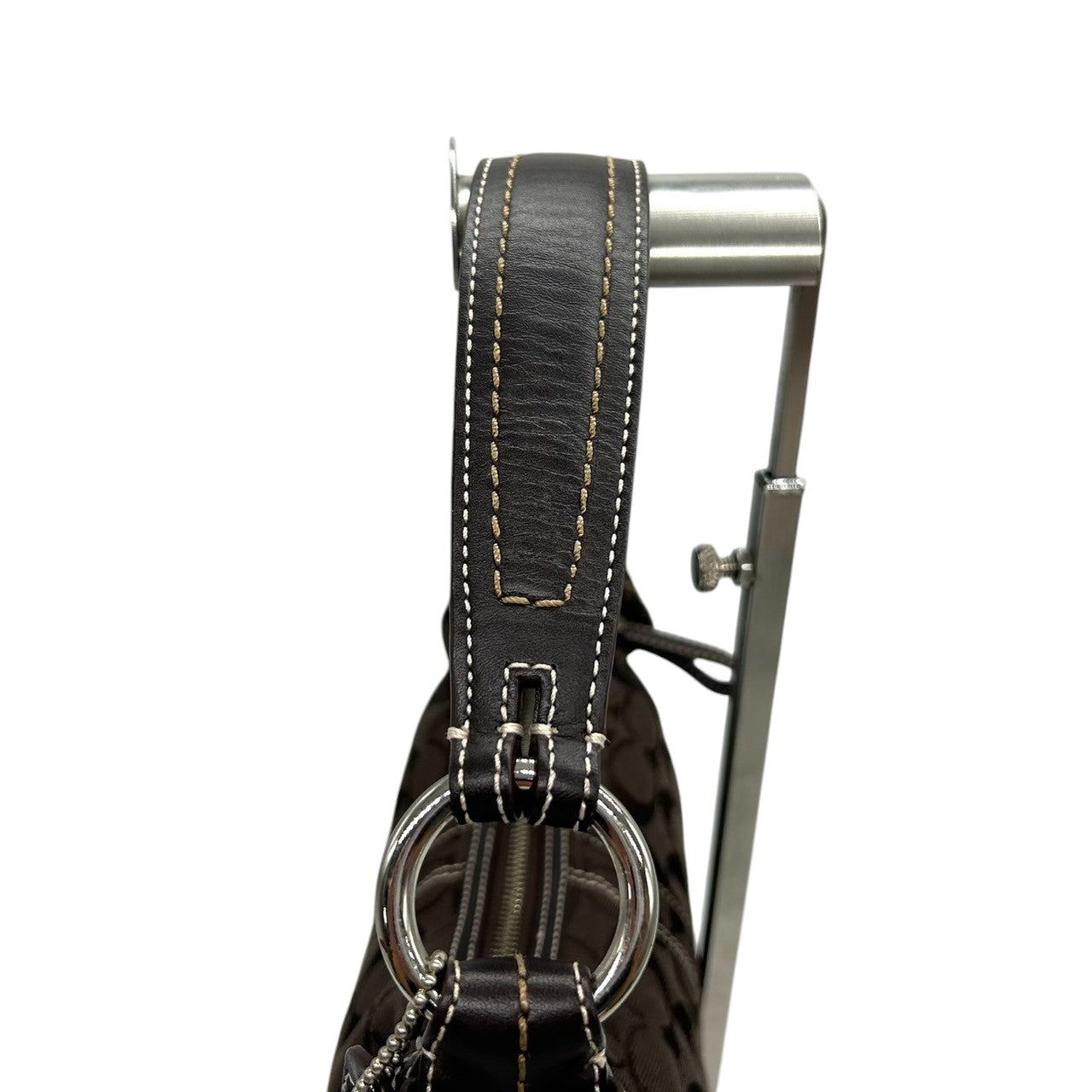 【美品】コーチ COACH ハンドバッグ 10073 シグネチャー ワンショルダーバッグ 肩掛け レディース キャンバス レザー ブラウン ダークブラウン ホワイトステッチ シグネチャー Y2K 00s vintage s2