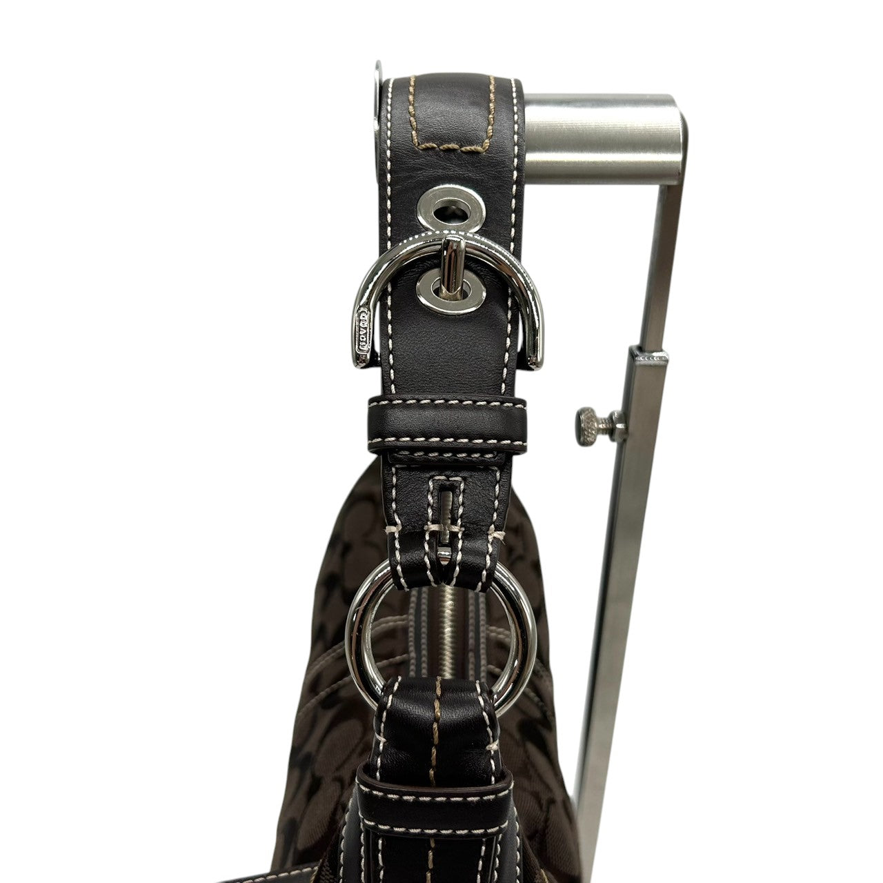 【美品】コーチ COACH ハンドバッグ 10073 シグネチャー ワンショルダーバッグ 肩掛け レディース キャンバス レザー ブラウン ダークブラウン ホワイトステッチ シグネチャー Y2K 00s vintage s2