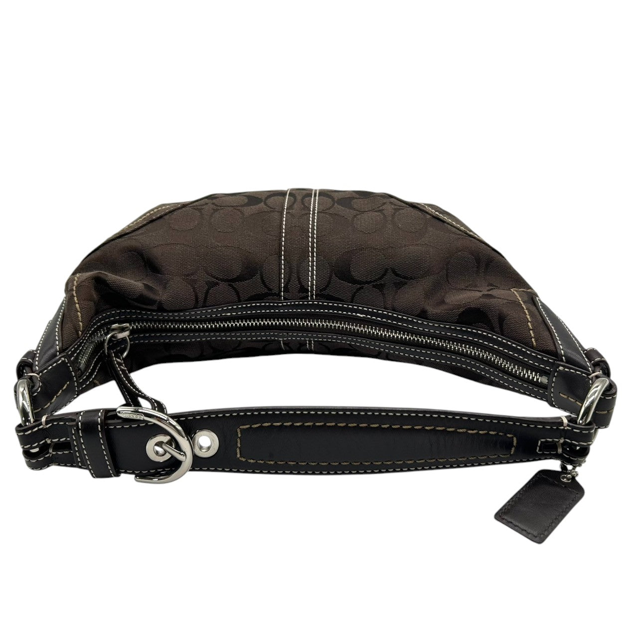 【美品】コーチ COACH ハンドバッグ 10073 シグネチャー ワンショルダーバッグ 肩掛け レディース キャンバス レザー ブラウン ダークブラウン ホワイトステッチ シグネチャー Y2K 00s vintage s2