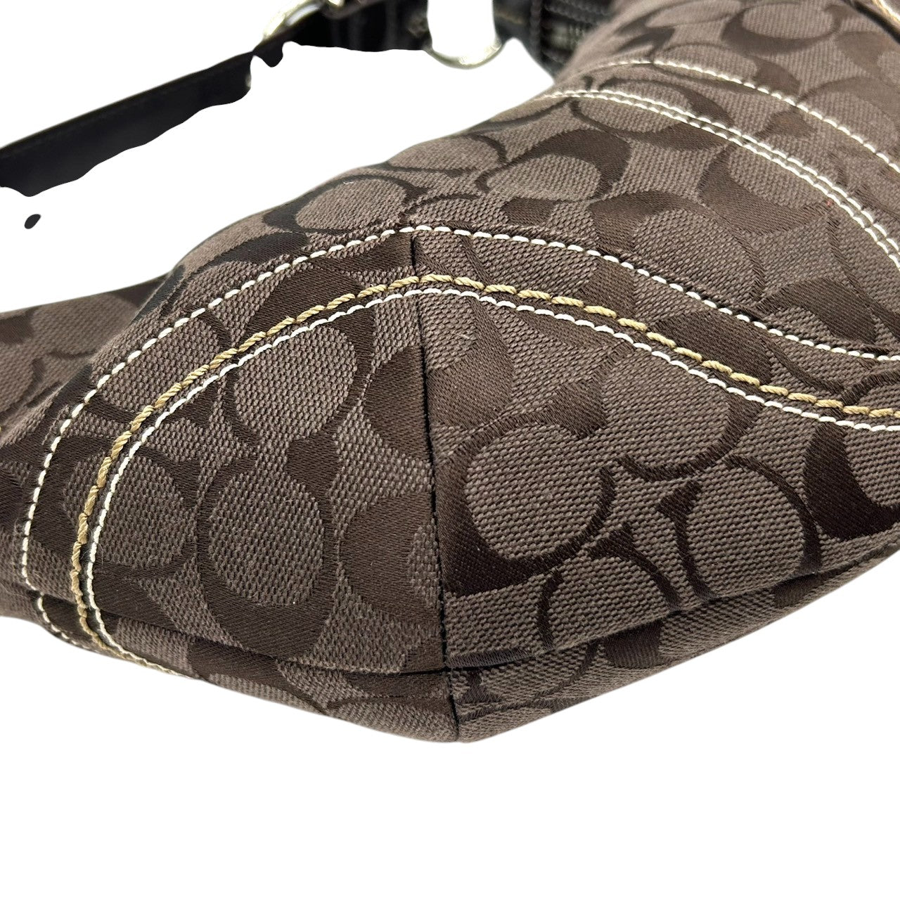 【美品】コーチ COACH ハンドバッグ 10073 シグネチャー ワンショルダーバッグ 肩掛け レディース キャンバス レザー ブラウン ダークブラウン ホワイトステッチ シグネチャー Y2K 00s vintage s2