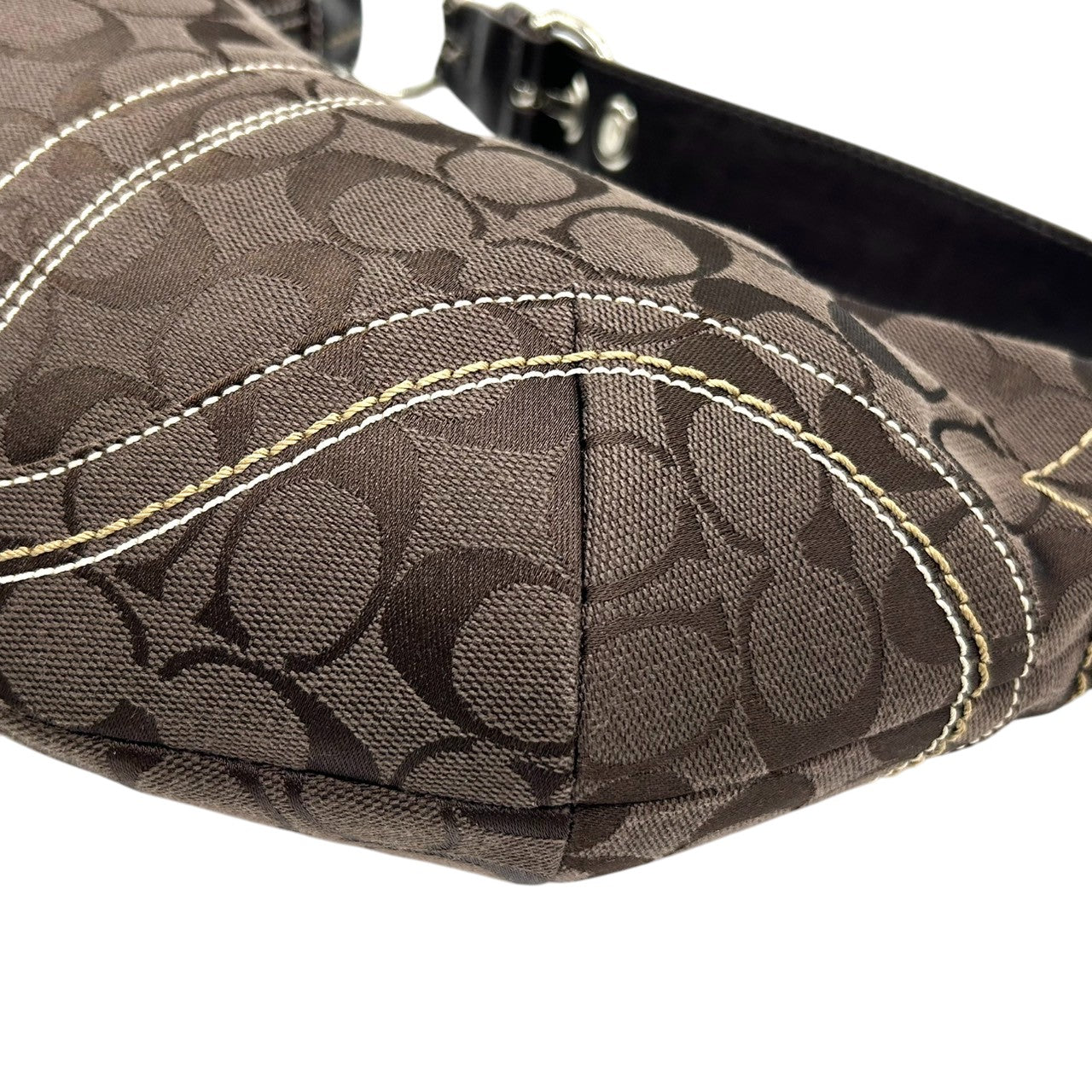 【美品】コーチ COACH ハンドバッグ 10073 シグネチャー ワンショルダーバッグ 肩掛け レディース キャンバス レザー ブラウン ダークブラウン ホワイトステッチ シグネチャー Y2K 00s vintage s2