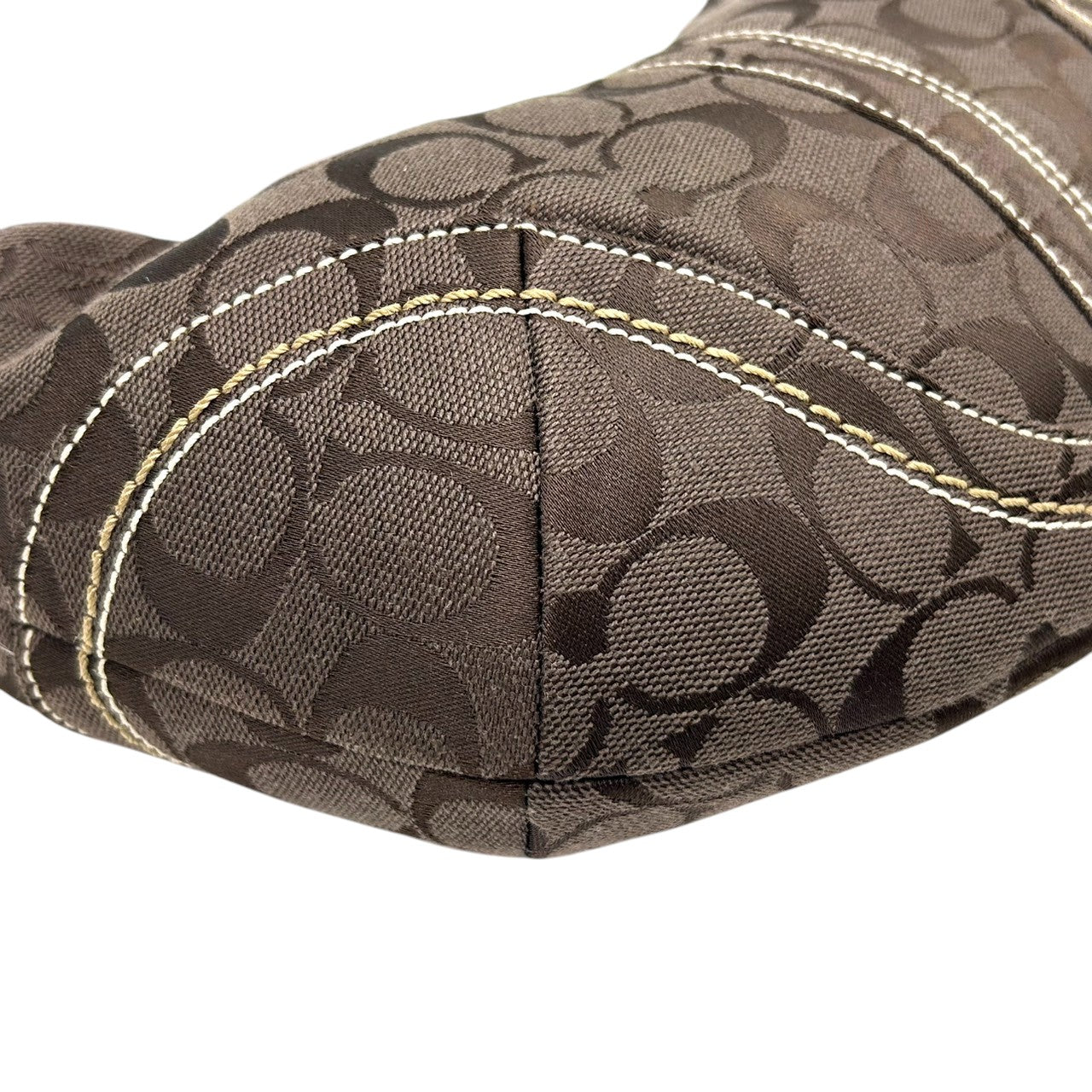 【美品】コーチ COACH ハンドバッグ 10073 シグネチャー ワンショルダーバッグ 肩掛け レディース キャンバス レザー ブラウン ダークブラウン ホワイトステッチ シグネチャー Y2K 00s vintage s2