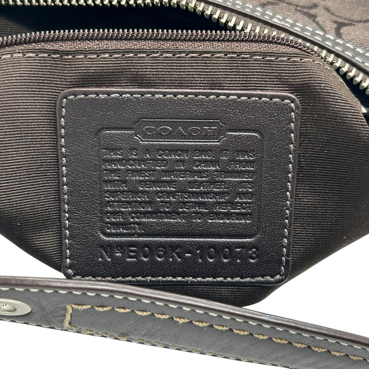 【美品】コーチ COACH ハンドバッグ 10073 シグネチャー ワンショルダーバッグ 肩掛け レディース キャンバス レザー ブラウン ダークブラウン ホワイトステッチ シグネチャー Y2K 00s vintage s2