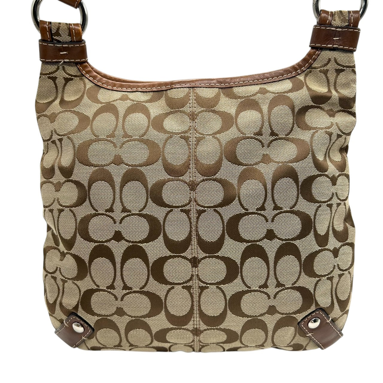 【美品】コーチ COACH シグネチャー ショルダーバッグ F14689 クロスボディバッグ 斜め掛け可 レディース キャンバス レザー ブラウン ベージュ 軽量 通勤 通学 クラシックデザイン エレガント クリーニング済み s64