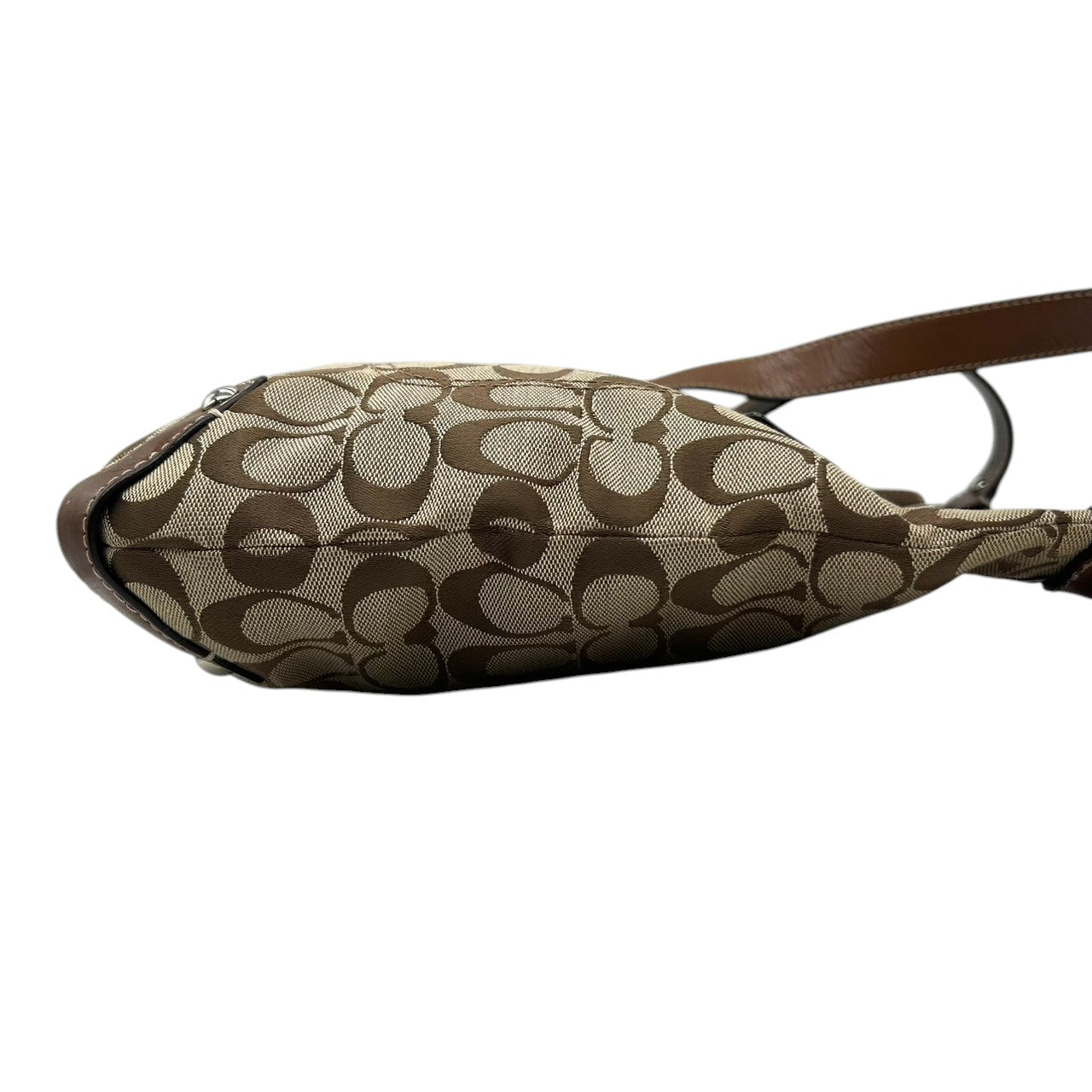 【美品】コーチ COACH シグネチャー ショルダーバッグ F14689 クロスボディバッグ 斜め掛け可 レディース キャンバス レザー ブラウン ベージュ 軽量 通勤 通学 クラシックデザイン エレガント クリーニング済み s64