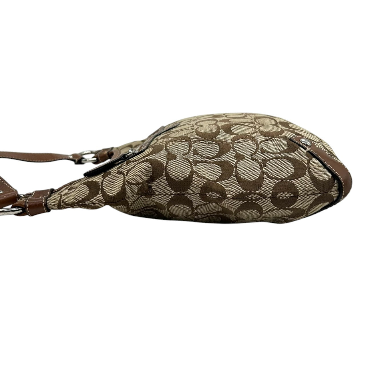 【美品】コーチ COACH シグネチャー ショルダーバッグ F14689 クロスボディバッグ 斜め掛け可 レディース キャンバス レザー ブラウン ベージュ 軽量 通勤 通学 クラシックデザイン エレガント クリーニング済み s64