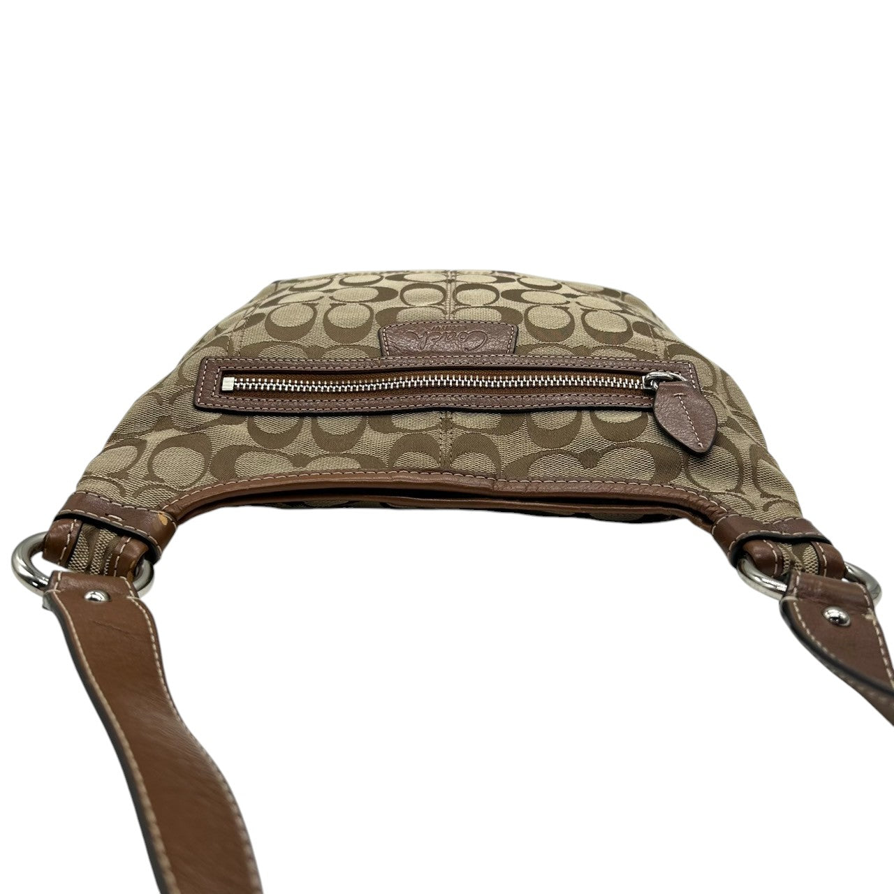 【美品】コーチ COACH シグネチャー ショルダーバッグ F14689 クロスボディバッグ 斜め掛け可 レディース キャンバス レザー ブラウン ベージュ 軽量 通勤 通学 クラシックデザイン エレガント クリーニング済み s64