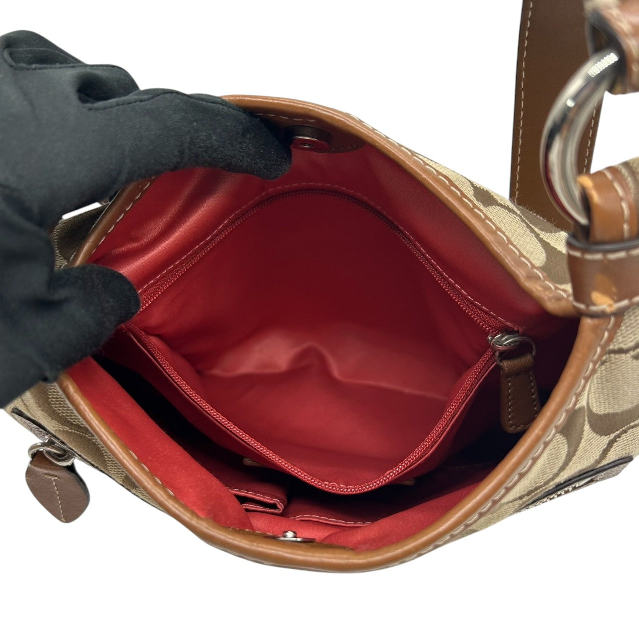 【美品】コーチ COACH シグネチャー ショルダーバッグ F14689 クロスボディバッグ 斜め掛け可 レディース キャンバス レザー ブラウン ベージュ 軽量 通勤 通学 クラシックデザイン エレガント クリーニング済み s64