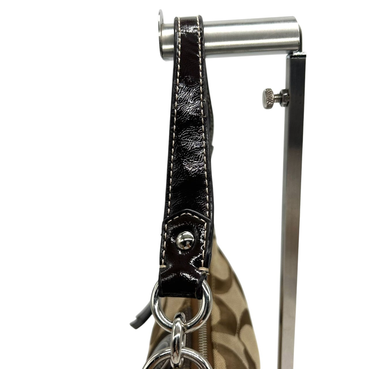 【極美品】コーチ COACH 2WAY ハンドバッグ F19218 ショルダーバッグ シグネチャー レディース キャンバス レザー ブラウン ベージュ ワンショルダー 斜め掛け可 クロスボディ ホーボーバッグ エレガント クリーニング済み s64