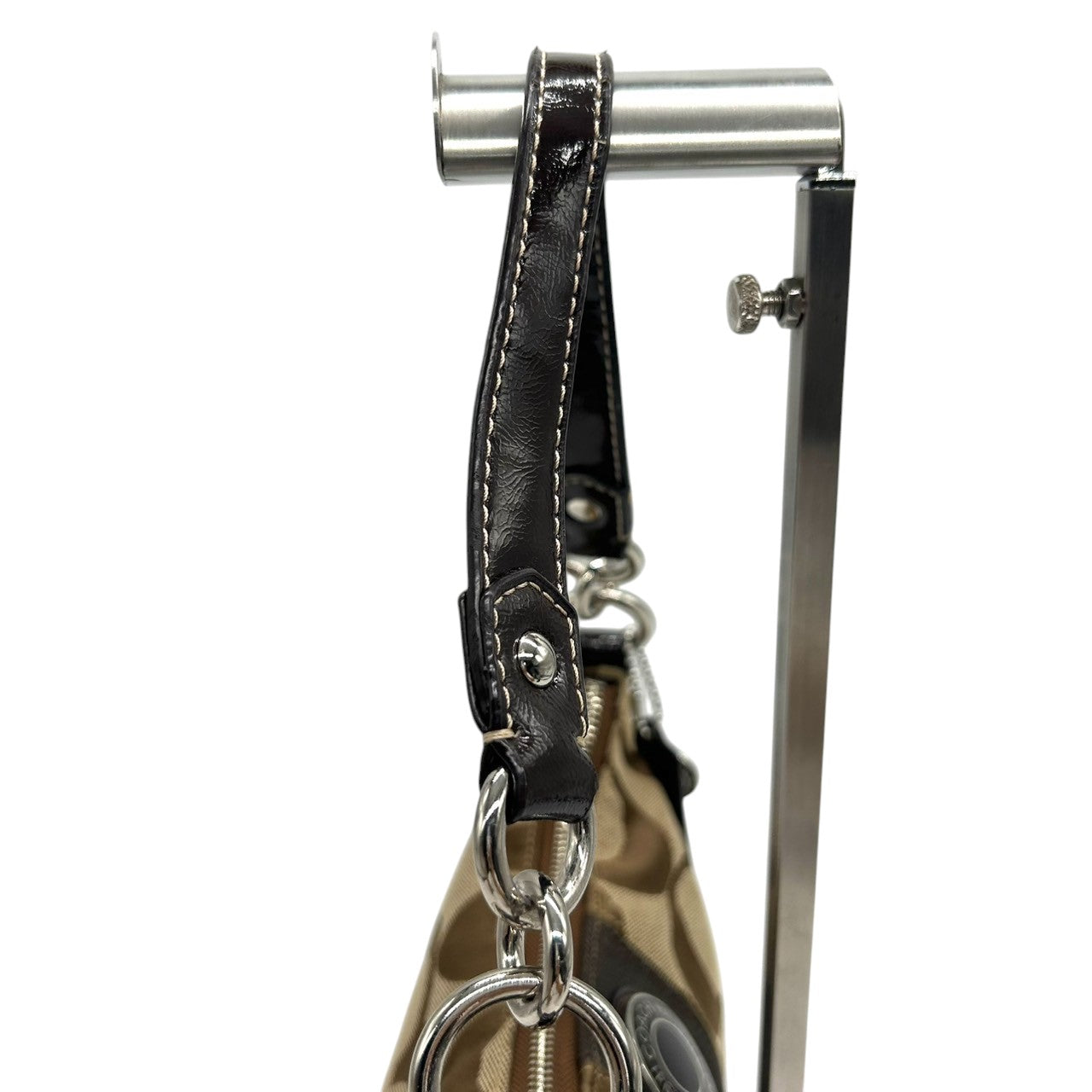 【極美品】コーチ COACH 2WAY ハンドバッグ F19218 ショルダーバッグ シグネチャー レディース キャンバス レザー ブラウン ベージュ ワンショルダー 斜め掛け可 クロスボディ ホーボーバッグ エレガント クリーニング済み s64