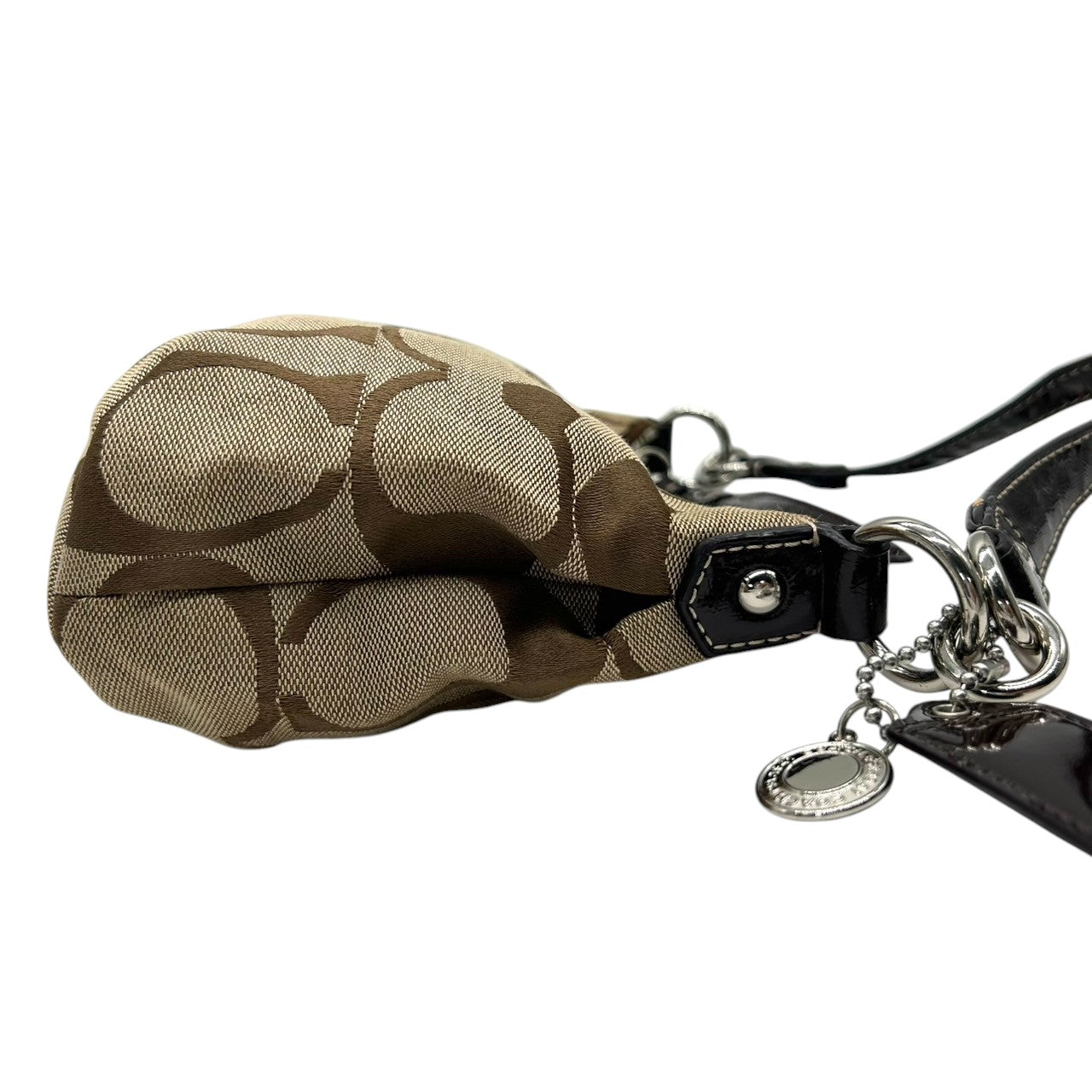 【極美品】コーチ COACH 2WAY ハンドバッグ F19218 ショルダーバッグ シグネチャー レディース キャンバス レザー ブラウン ベージュ ワンショルダー 斜め掛け可 クロスボディ ホーボーバッグ エレガント クリーニング済み s64